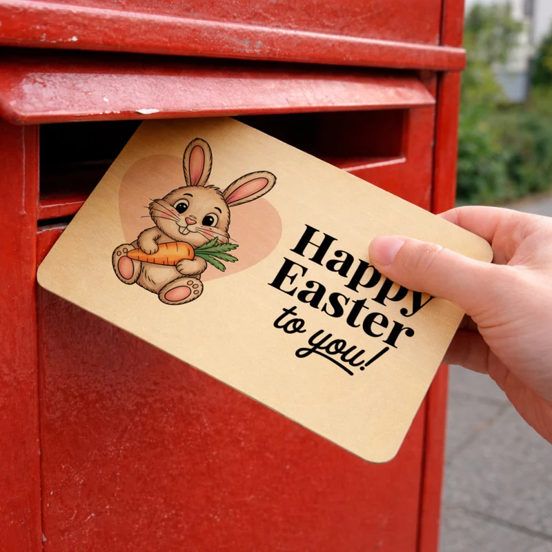 Niedlicher Hase happy easter to you Postkarte aus Holz