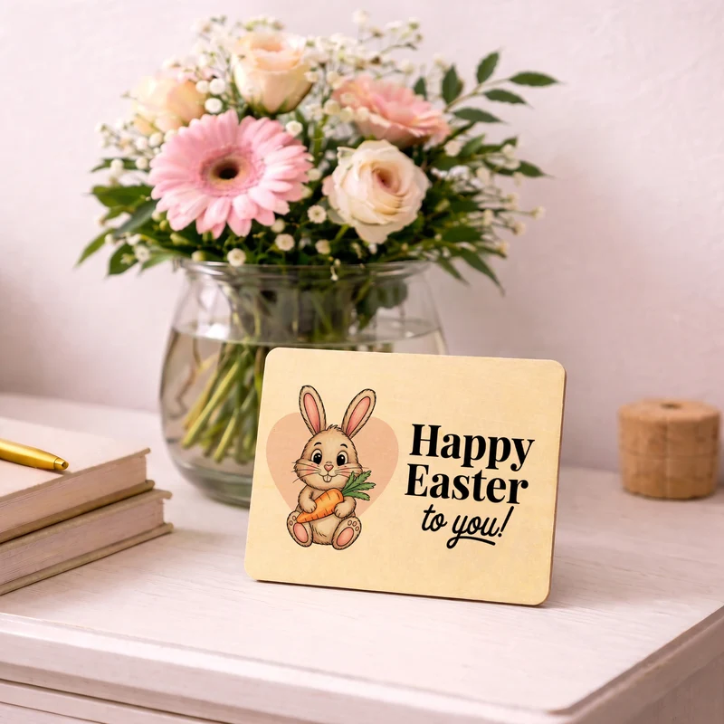Niedlicher Hase happy easter to you Postkarte aus Holz