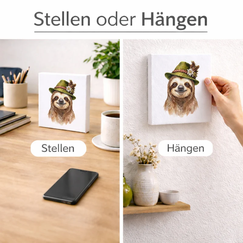 Trachtenhut Trend-Tiere Faultier Holzbild in 10x10 cm zum Stellen oder Aufhängen