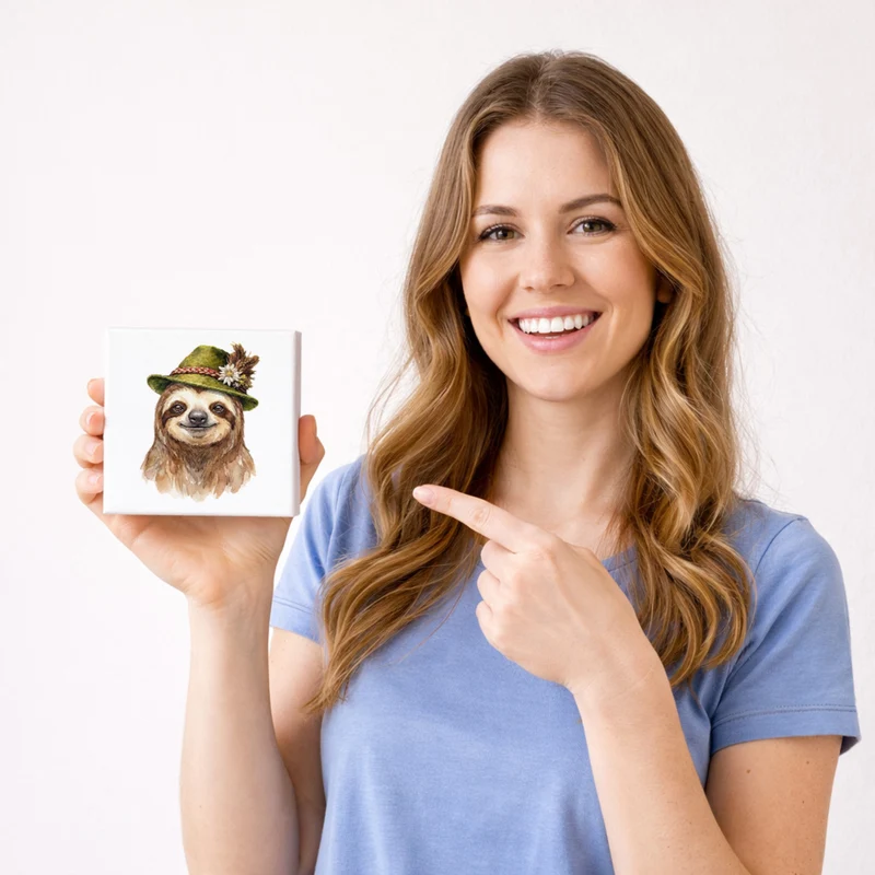 Trachtenhut Trend-Tiere Faultier Holzbild in 10x10 cm zum Stellen oder Aufhängen
