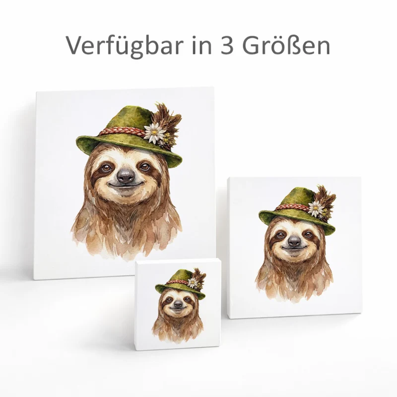 Trachtenhut Trend-Tiere Faultier Holzbild in 10x10 cm zum Stellen oder Aufhängen