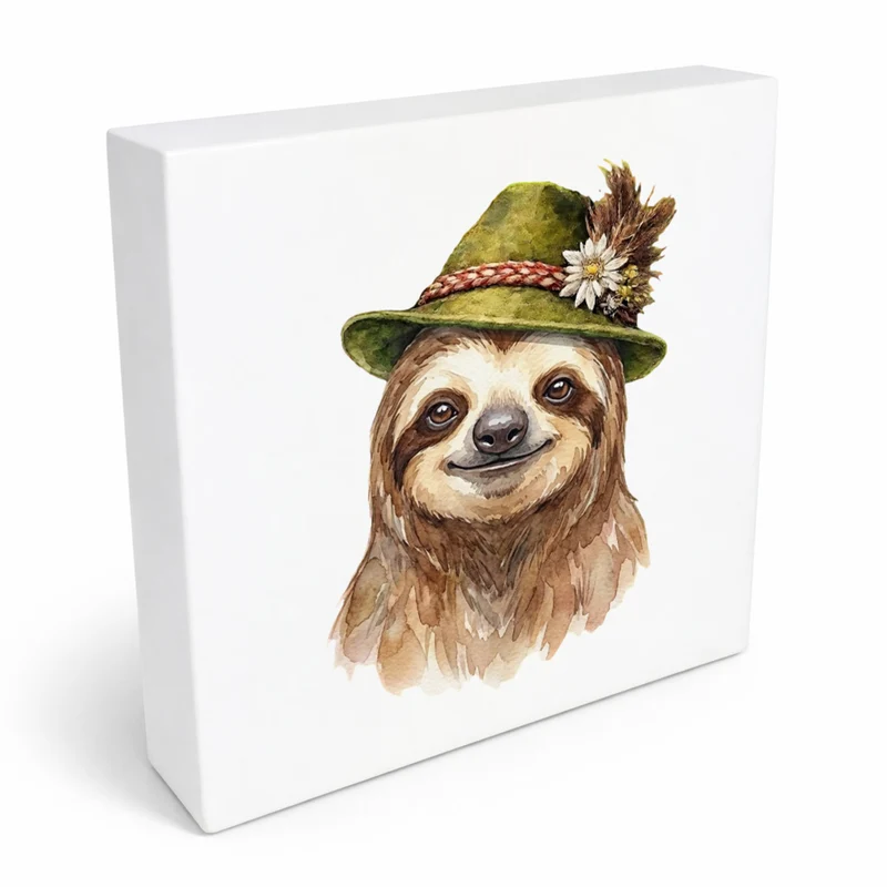 Trachtenhut Trend-Tiere Faultier Holzbild in 10x10 cm zum Stellen oder Aufhängen