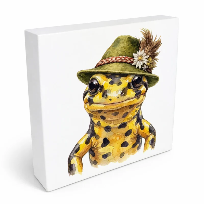 Trachtenhut Amphibien-Tiere Feuersalamander Holzbild in 10x10 cm zum Stellen oder Aufhängen
