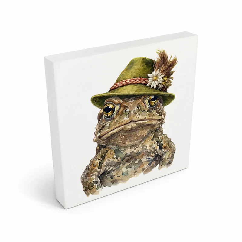 Trachtenhut Amphibien-Tiere Erdkröte Holzbild in 10x10 cm zum Stellen oder Aufhängen