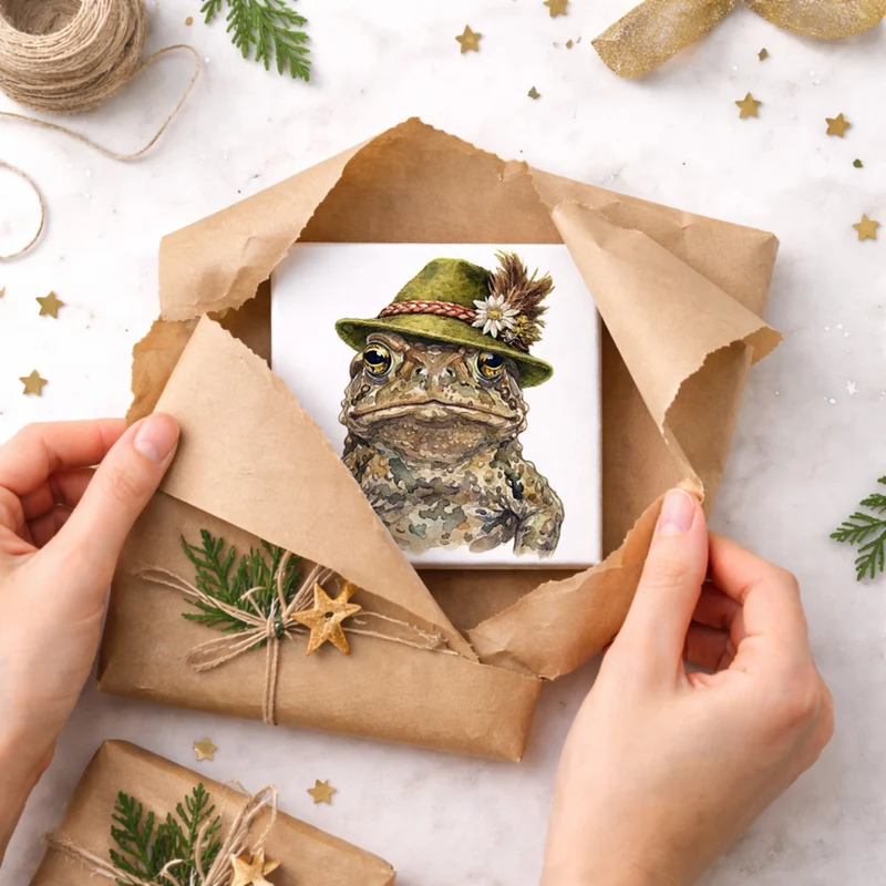 Trachtenhut Amphibien-Tiere Erdkröte Holzbild in 10x10 cm zum Stellen oder Aufhängen