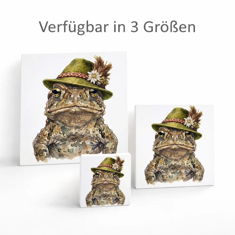 Trachtenhut Amphibien-Tiere Erdkröte Holzbild in 10x10 cm zum Stellen oder Aufhängen