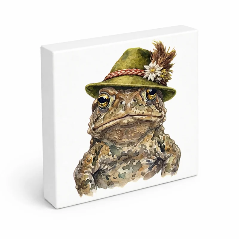 Trachtenhut Amphibien-Tiere Erdkröte Holzbild in 10x10 cm zum Stellen oder Aufhängen
