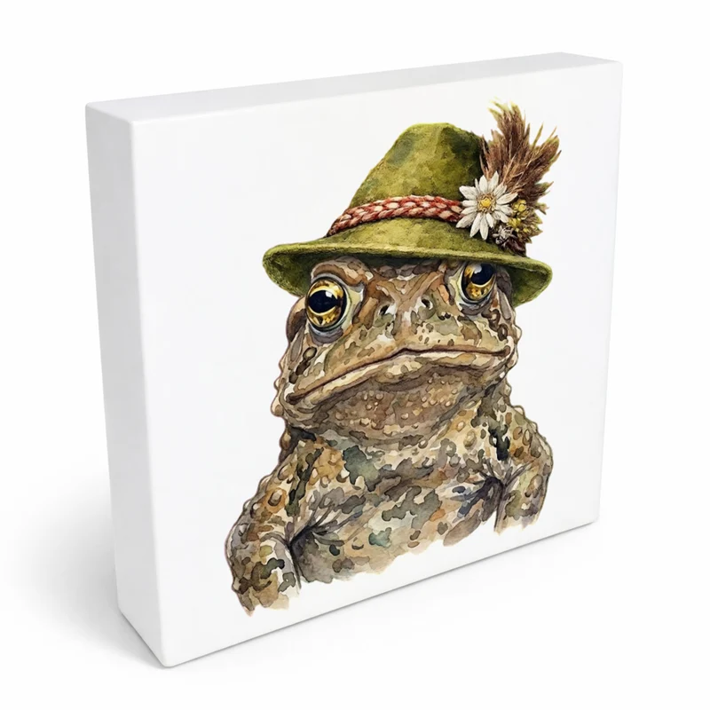 Trachtenhut Amphibien-Tiere Erdkröte Holzbild in 10x10 cm zum Stellen oder Aufhängen