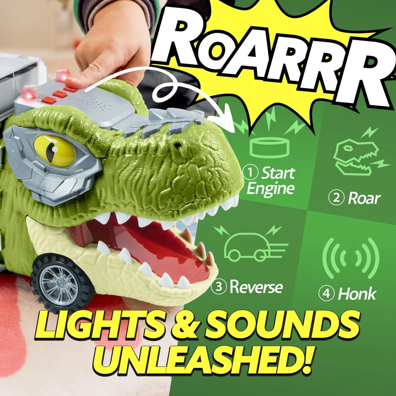 13 in 1 Dinosaur Transport Carrier Truck with Mini Car Set