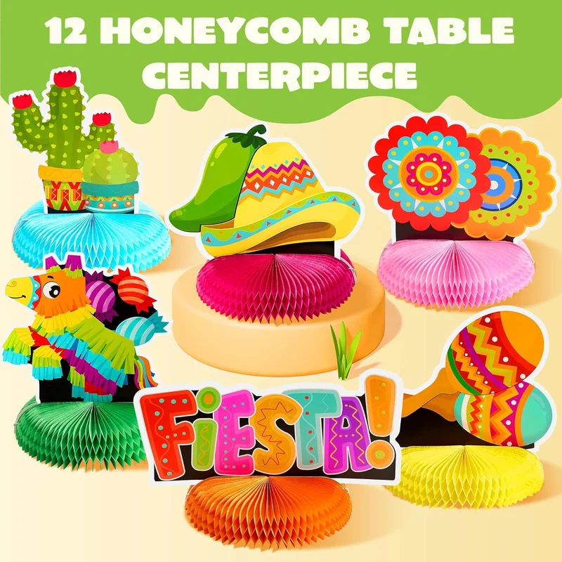 JOYIN 12 Pcs Cinco De Mayo Honeycomb Table Centerpiece