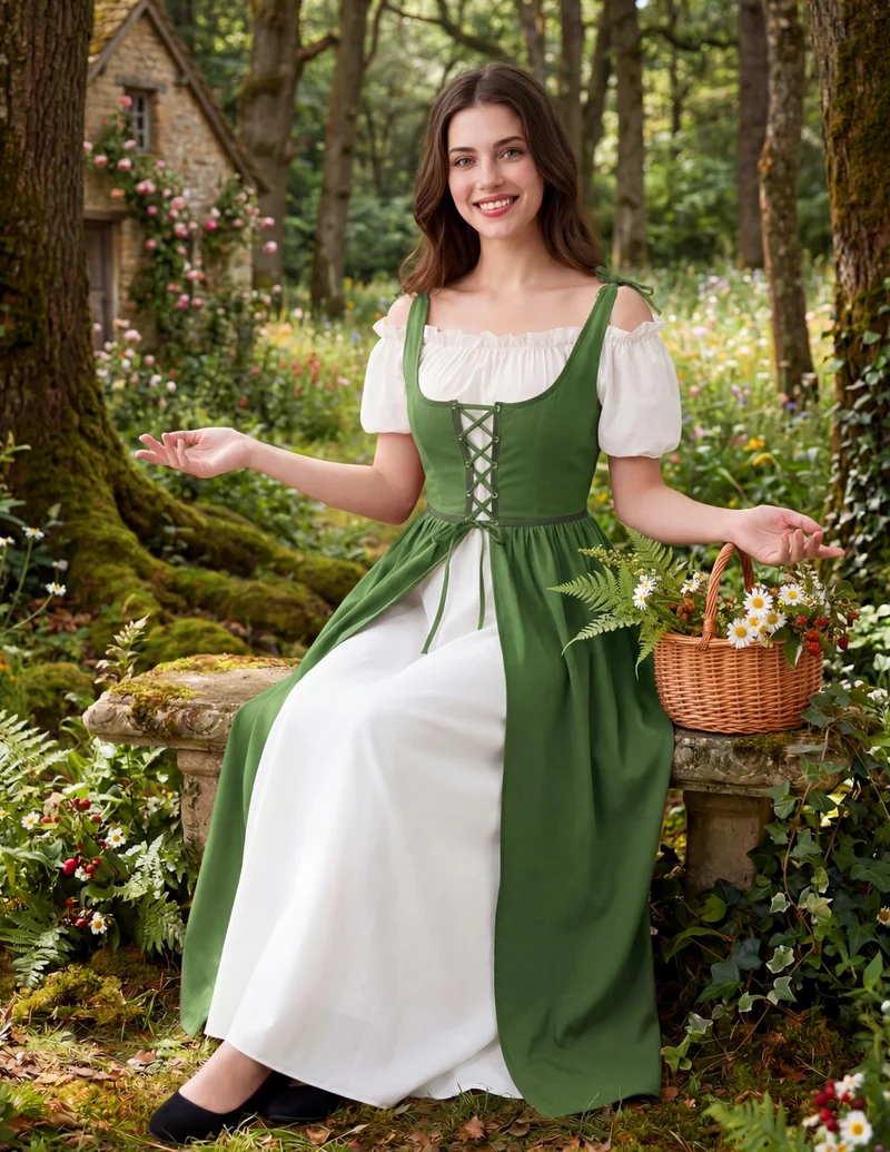 Medieval Renaissance Peasant Maxi Dress for Women
