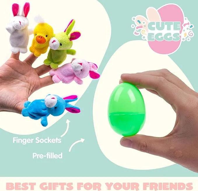 24 Pcs Prefilled Easter Eggs with Animal Finger Puppets for Kids Party & Hunt