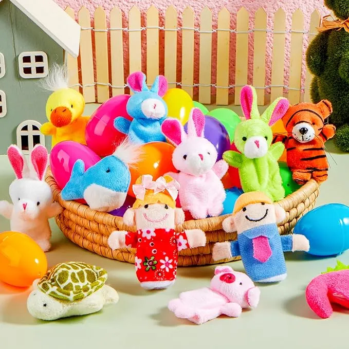 24 Pcs Prefilled Easter Eggs with Animal Finger Puppets for Kids Party & Hunt