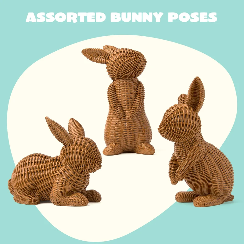3 Pcs Easter Bunny Resin Figurines for Home Tabletop Decor
