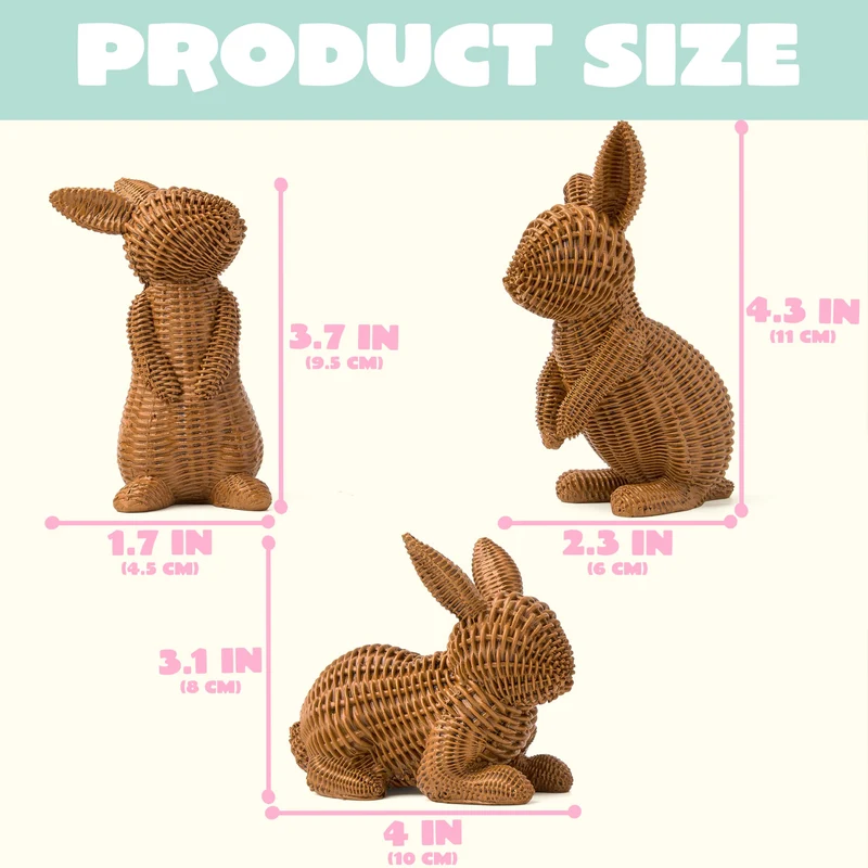 3 Pcs Easter Bunny Resin Figurines for Home Tabletop Decor