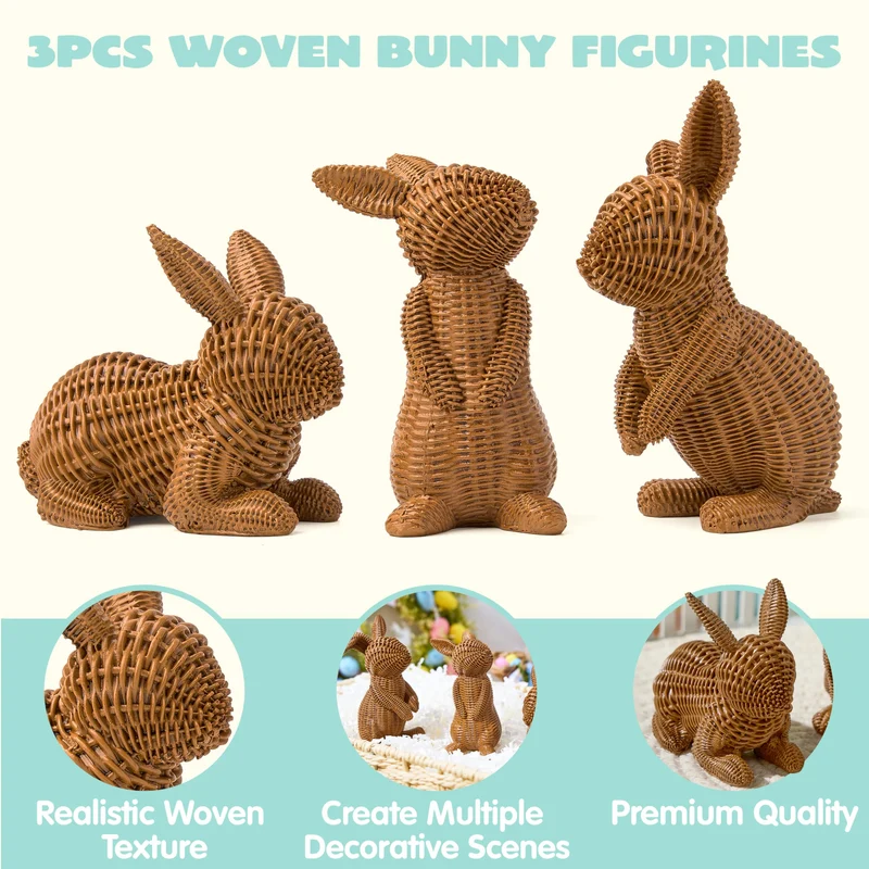 3 Pcs Easter Bunny Resin Figurines for Home Tabletop Decor