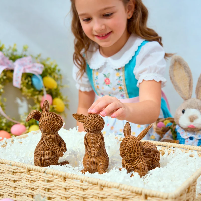 3 Pcs Easter Bunny Resin Figurines for Home Tabletop Decor