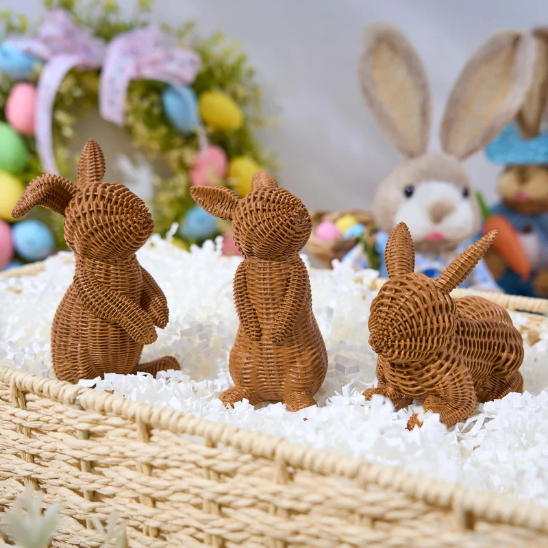3 Pcs Easter Bunny Resin Figurines for Home Tabletop Decor
