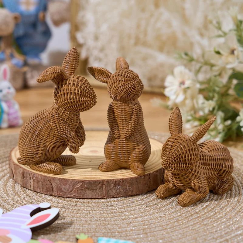 3 Pcs Easter Bunny Resin Figurines for Home Tabletop Decor