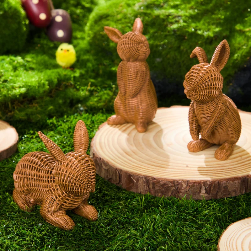 3 Pcs Easter Bunny Resin Figurines for Home Tabletop Decor