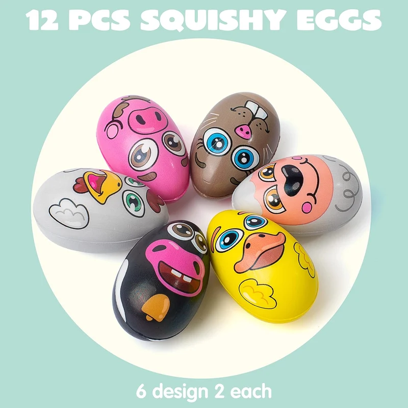 JOYIN 12 Pack Easter Eggs Squishy Toys Animal Theme Slow Rising Stress Relief Egg Balls