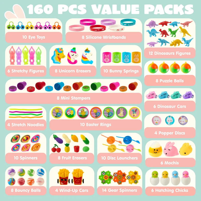 JOYIN 160Pcs Prefilled Easter Eggs with Assorted Toys