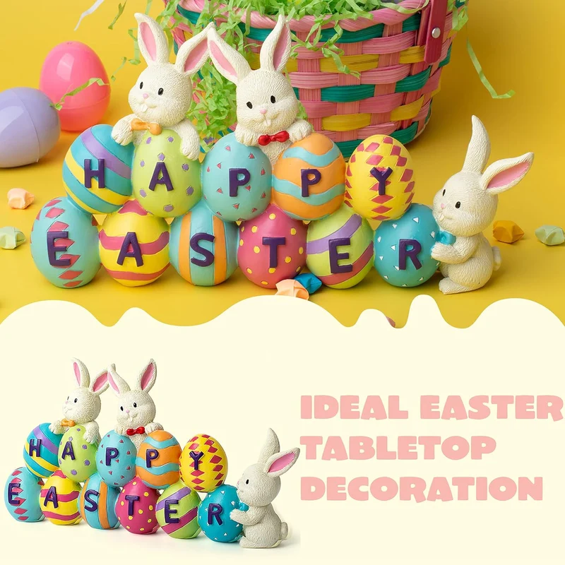 JOYIN Easter Bunny & Egg Resin Figurine Set Spring Tabletop Decorations for Mantel Desk