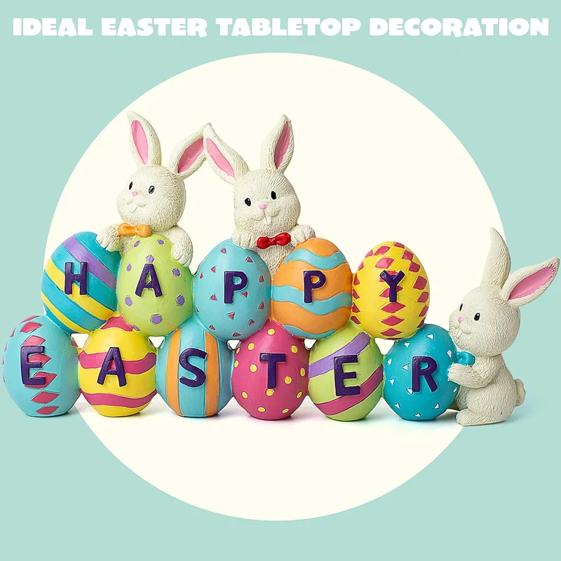 JOYIN Easter Bunny & Egg Resin Figurine Set Spring Tabletop Decorations for Mantel Desk