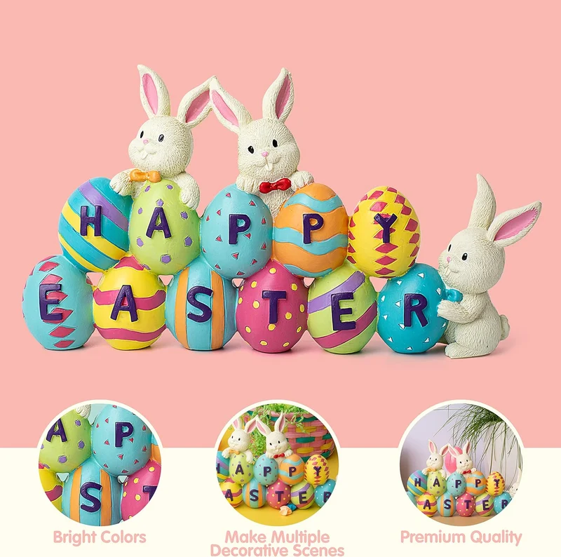 JOYIN Easter Bunny & Egg Resin Figurine Set Spring Tabletop Decorations for Mantel Desk