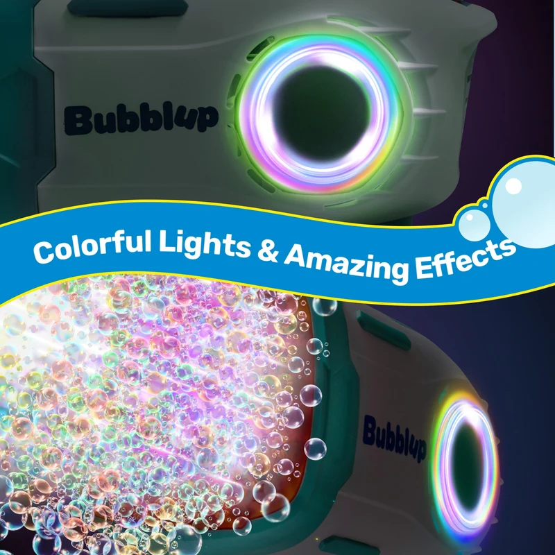 Play-Act 69 Holes Bubble Machine Guns Toys, Bazooka Rocket Shape Bubble Gun for Kids Adults, Colored Lights Blaster Blower with Solution