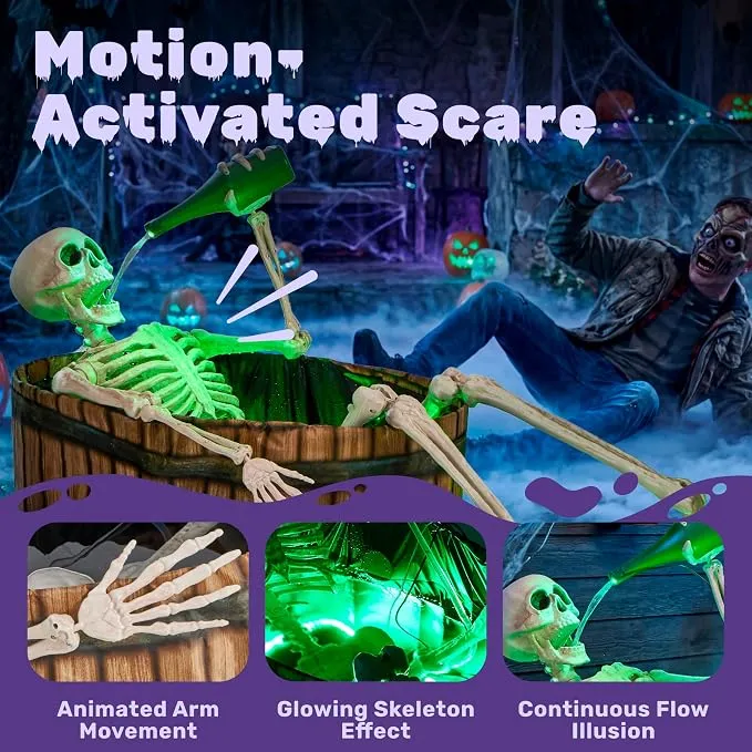 JOYIN 5 FT Animatronic Drinking Skeleton - Light-Up Halloween Outdoor Prop