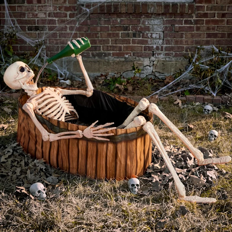 JOYIN 5 FT Animatronic Drinking Skeleton - Light-Up Halloween Outdoor Prop