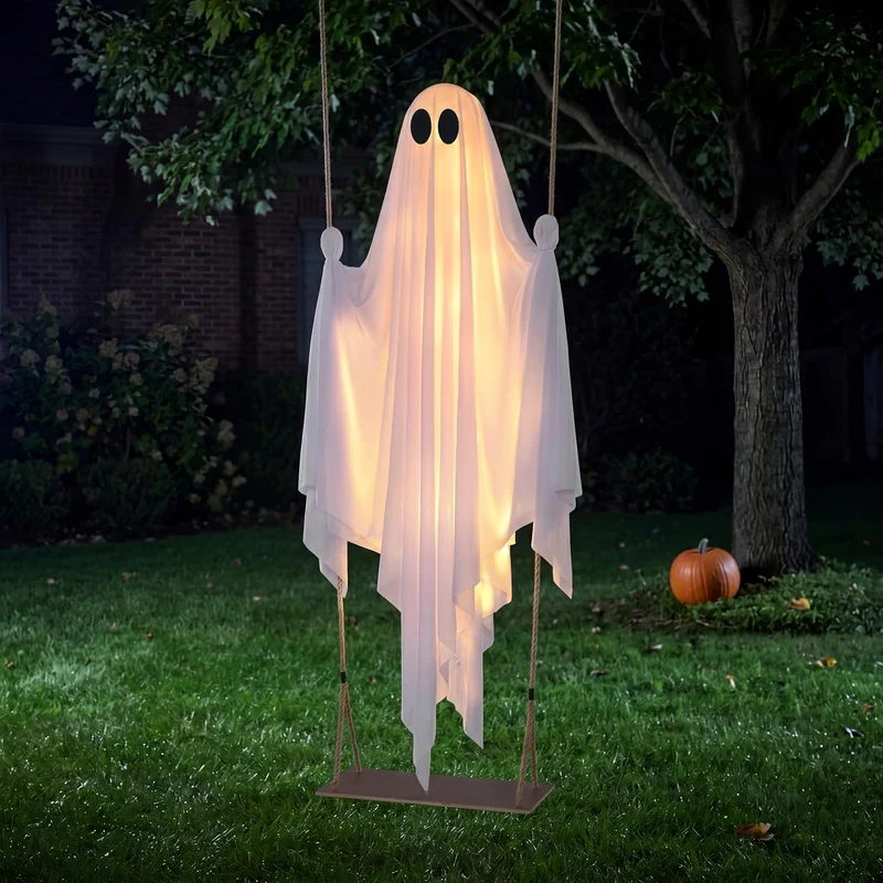 JOYIN 5 FT Hanging Swing Ghost - Light-Up Halloween Outdoor Decoration