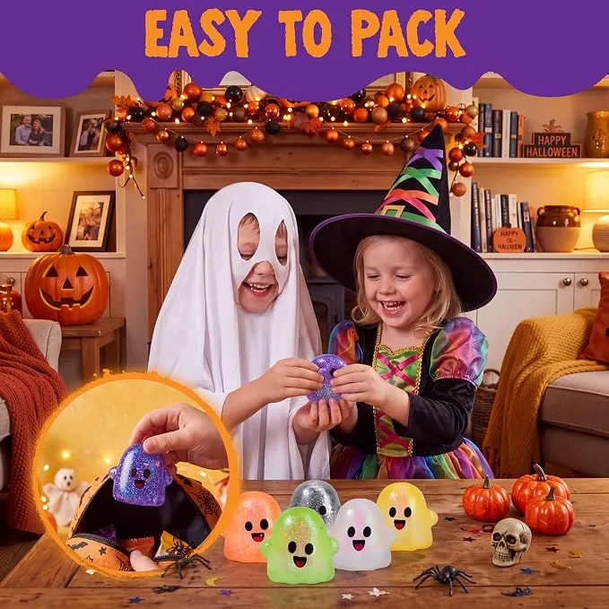 JOYIN 6 PCS Halloween Glitter Ghost Squishy Toys - Slow Rising Stress Relief
