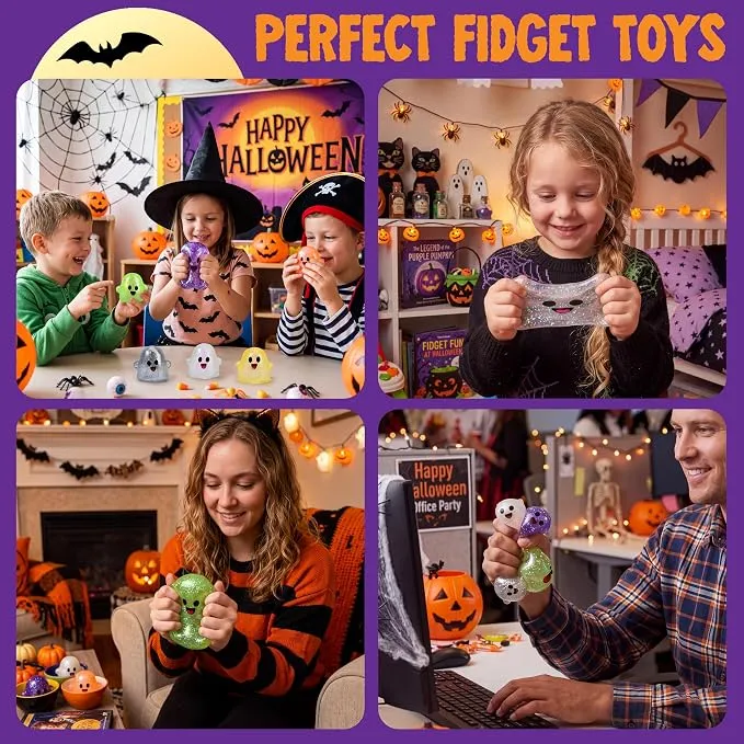 JOYIN 6 PCS Halloween Glitter Ghost Squishy Toys - Slow Rising Stress Relief