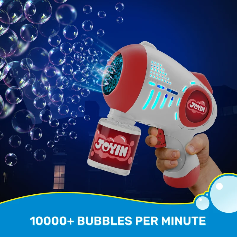 JOYIN 2 Kids Bubble Guns with 4 Bottles Solution, Automatic Bubble Machine Gun with 8 Holes for Kids Blue,Red