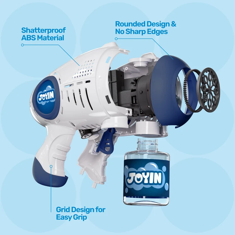 JOYIN 2 Kids Bubble Guns with 4 Bottles Solution, Automatic Bubble Machine Gun with 8 Holes for Kids Blue,Red