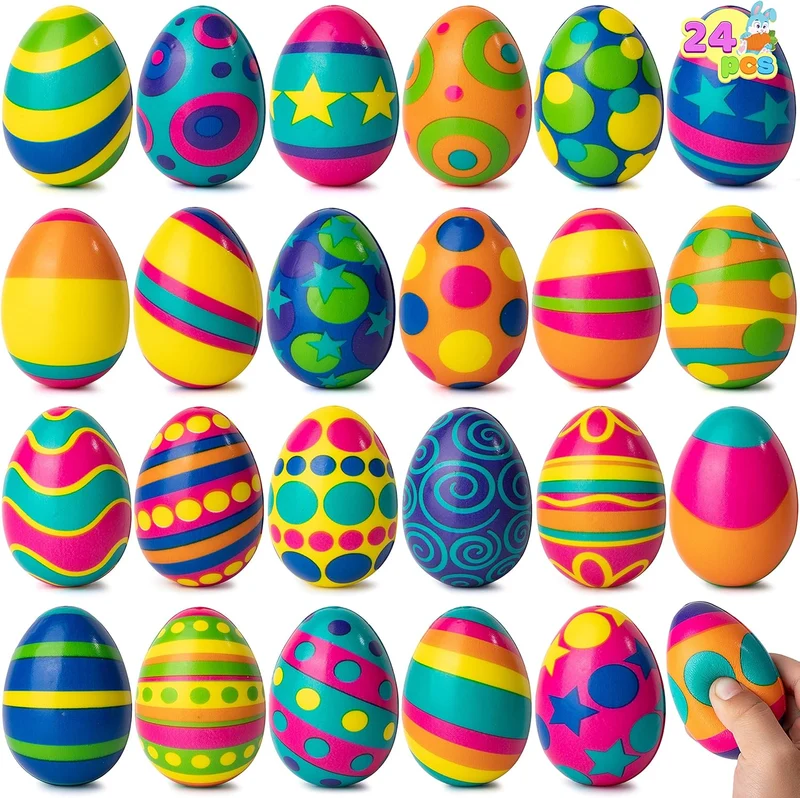 JOYIN 24 Pack Colorful Easter Squishy Eggs Squeeze Stress Relief Fidget Toys for Kids Easter Party Supplies