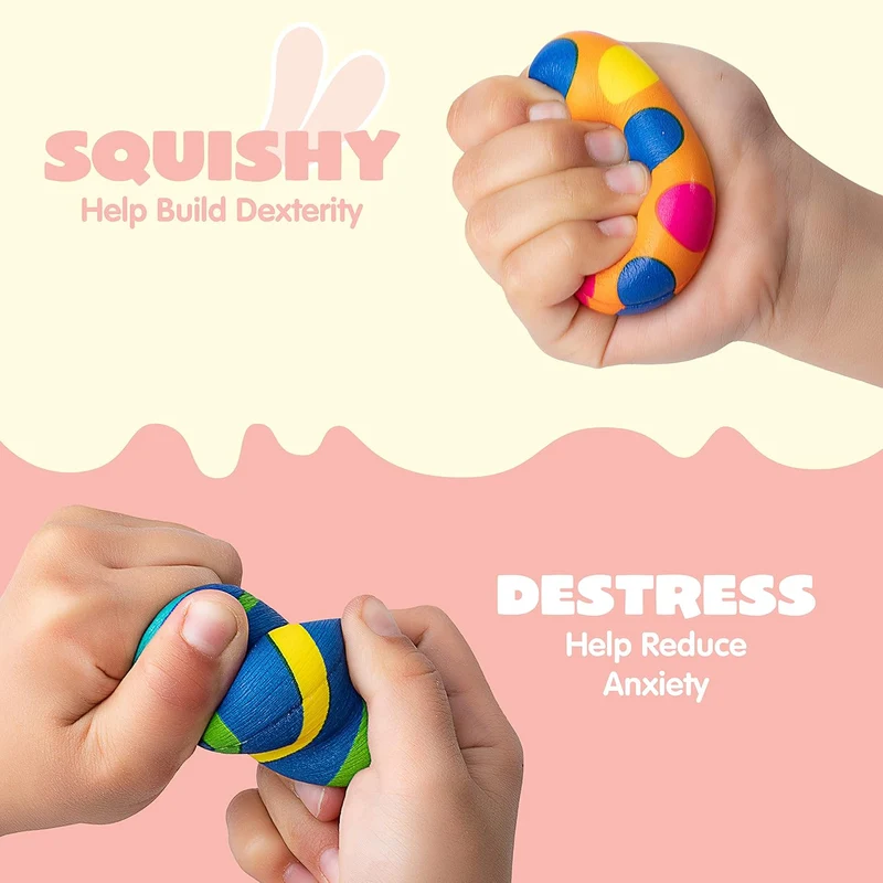 JOYIN 24 Pack Colorful Easter Squishy Eggs Squeeze Stress Relief Fidget Toys for Kids Easter Party Supplies