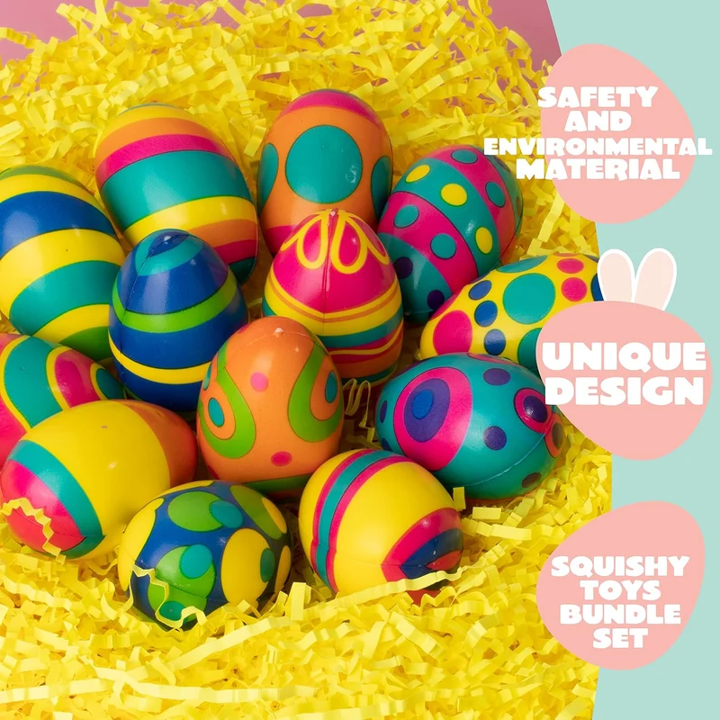 JOYIN 24 Pack Colorful Easter Squishy Eggs Squeeze Stress Relief Fidget Toys for Kids Easter Party Supplies