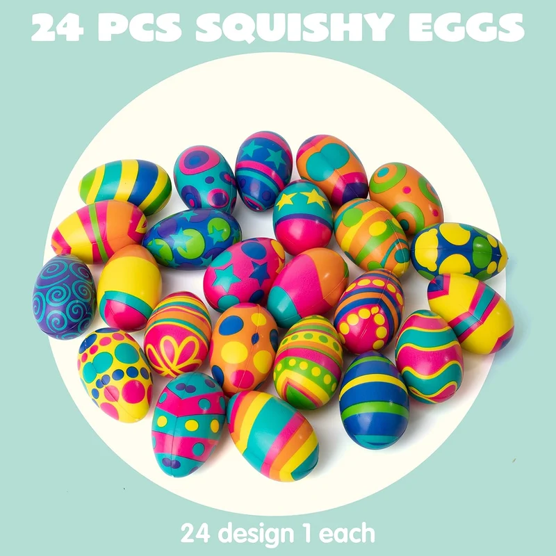 JOYIN 24 Pack Colorful Easter Squishy Eggs Squeeze Stress Relief Fidget Toys for Kids Easter Party Supplies