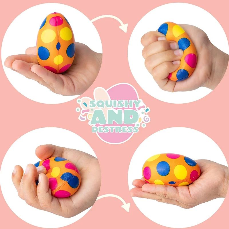JOYIN 24 Pack Colorful Easter Squishy Eggs Squeeze Stress Relief Fidget Toys for Kids Easter Party Supplies