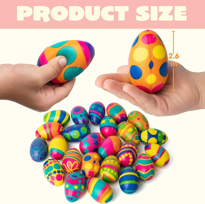 JOYIN 24 Pack Colorful Easter Squishy Eggs Squeeze Stress Relief Fidget Toys for Kids Easter Party Supplies