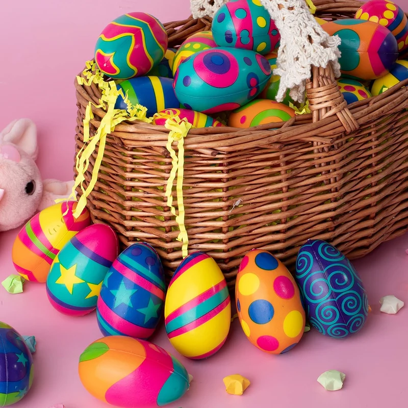 JOYIN 24 Pack Colorful Easter Squishy Eggs Squeeze Stress Relief Fidget Toys for Kids Easter Party Supplies