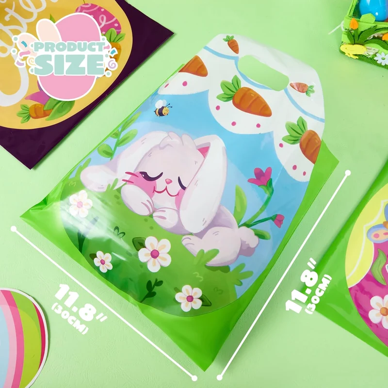 JOYIN 48 Pack Easter Drawstring PE Bags Bunny & Chick Easter Treat Bags for Kids Party Supplies