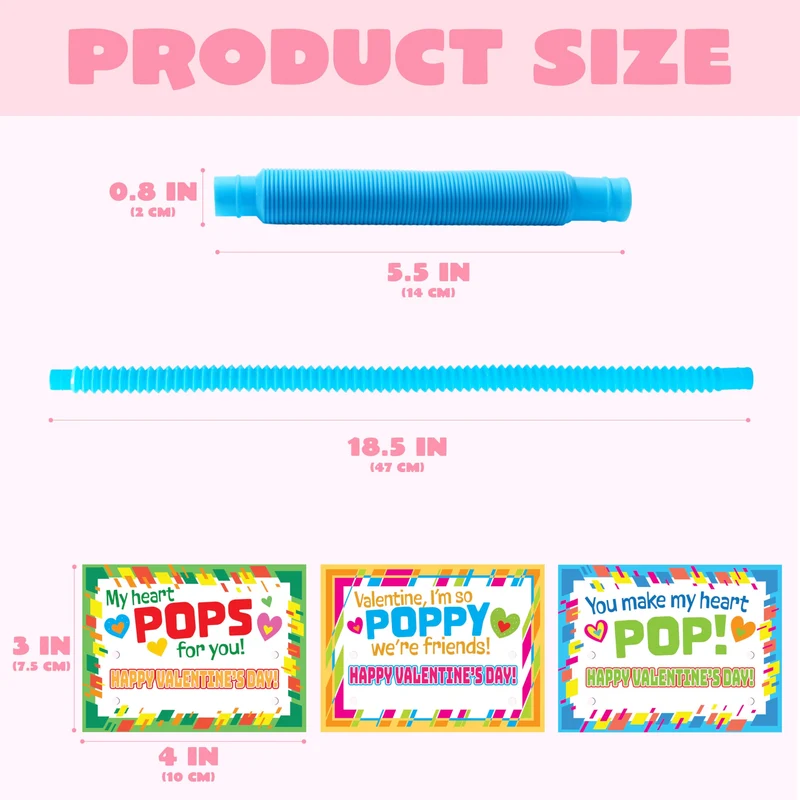 JOYIN 30 Pack Valentines Pop Tubes Fidget Toys for Kids