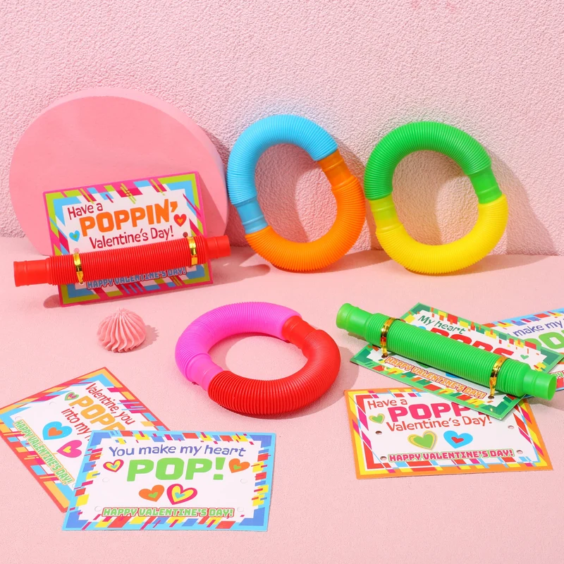 JOYIN 30 Pack Valentines Pop Tubes Fidget Toys for Kids