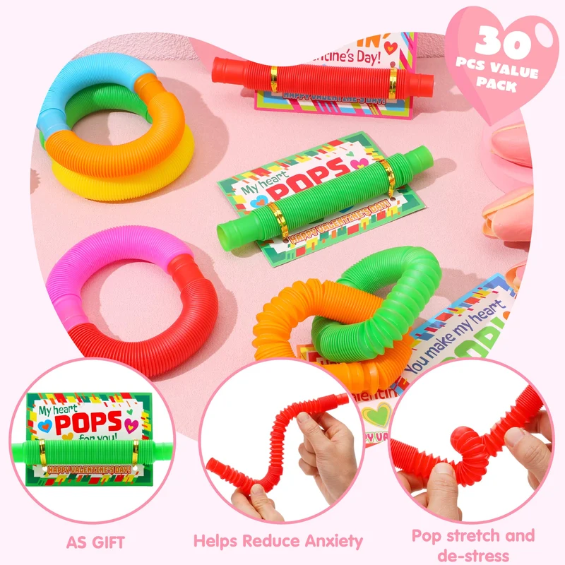 JOYIN 30 Pack Valentines Pop Tubes Fidget Toys for Kids