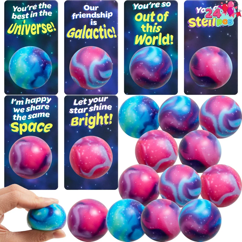 JOYIN 24 PCS Valentines Cards with Galaxy PU Stress Balls for Valentine Party Favor