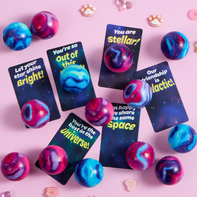 JOYIN 24 PCS Valentines Cards with Galaxy PU Stress Balls for Valentine Party Favor